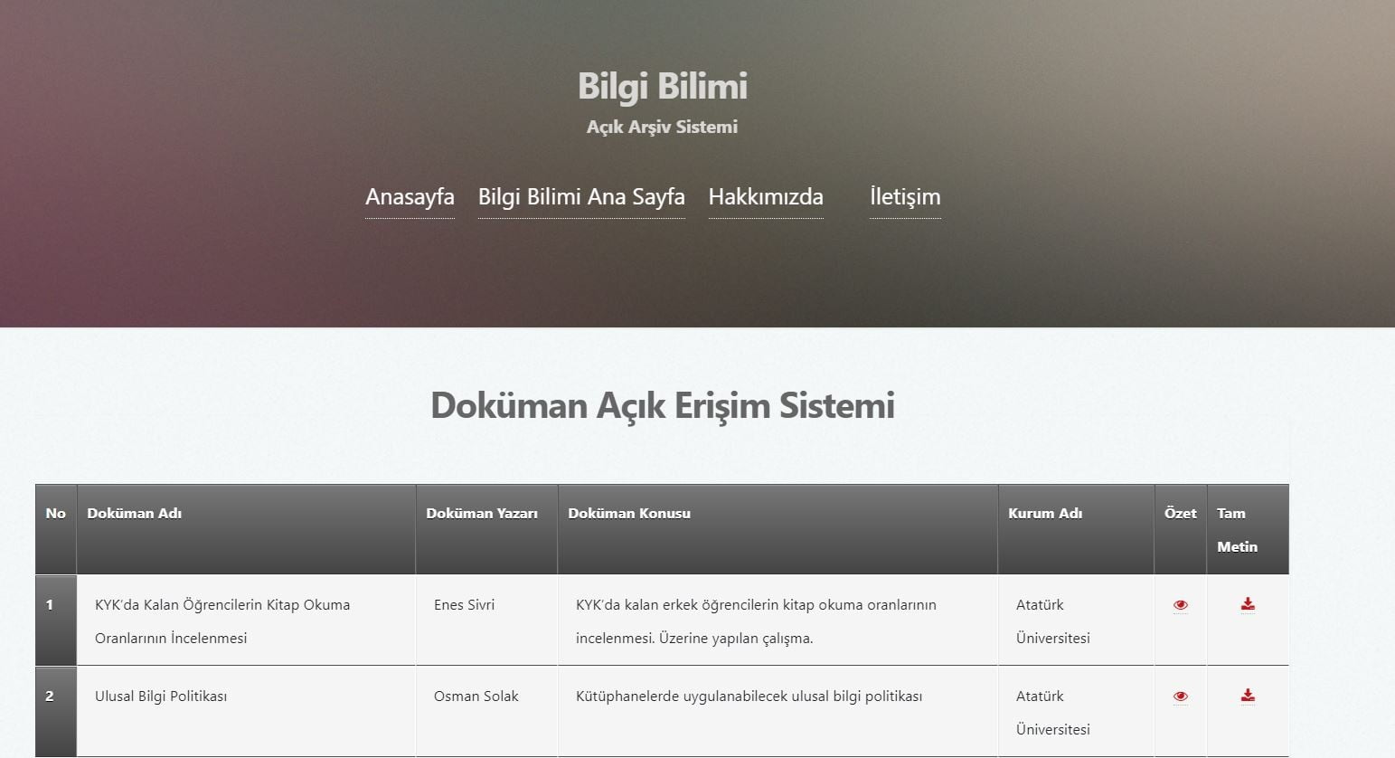 Bilgi Bilimi Açık Öğrenme (Arşiv) Sistemi