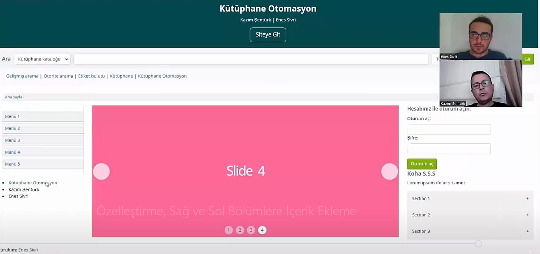 Koha Opac Sayfası Özelleştirme, Sağ ve Sol Bölümlere İçerik Ekleme
